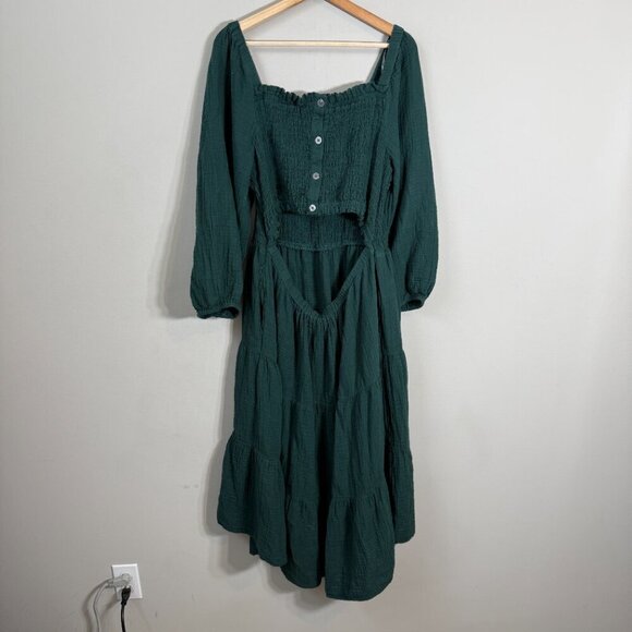 BeachLunchLounge Gauzy Smocked Cut Out Tiered Midi Dress Women's XL Green Flowy - Picture 11 of 16